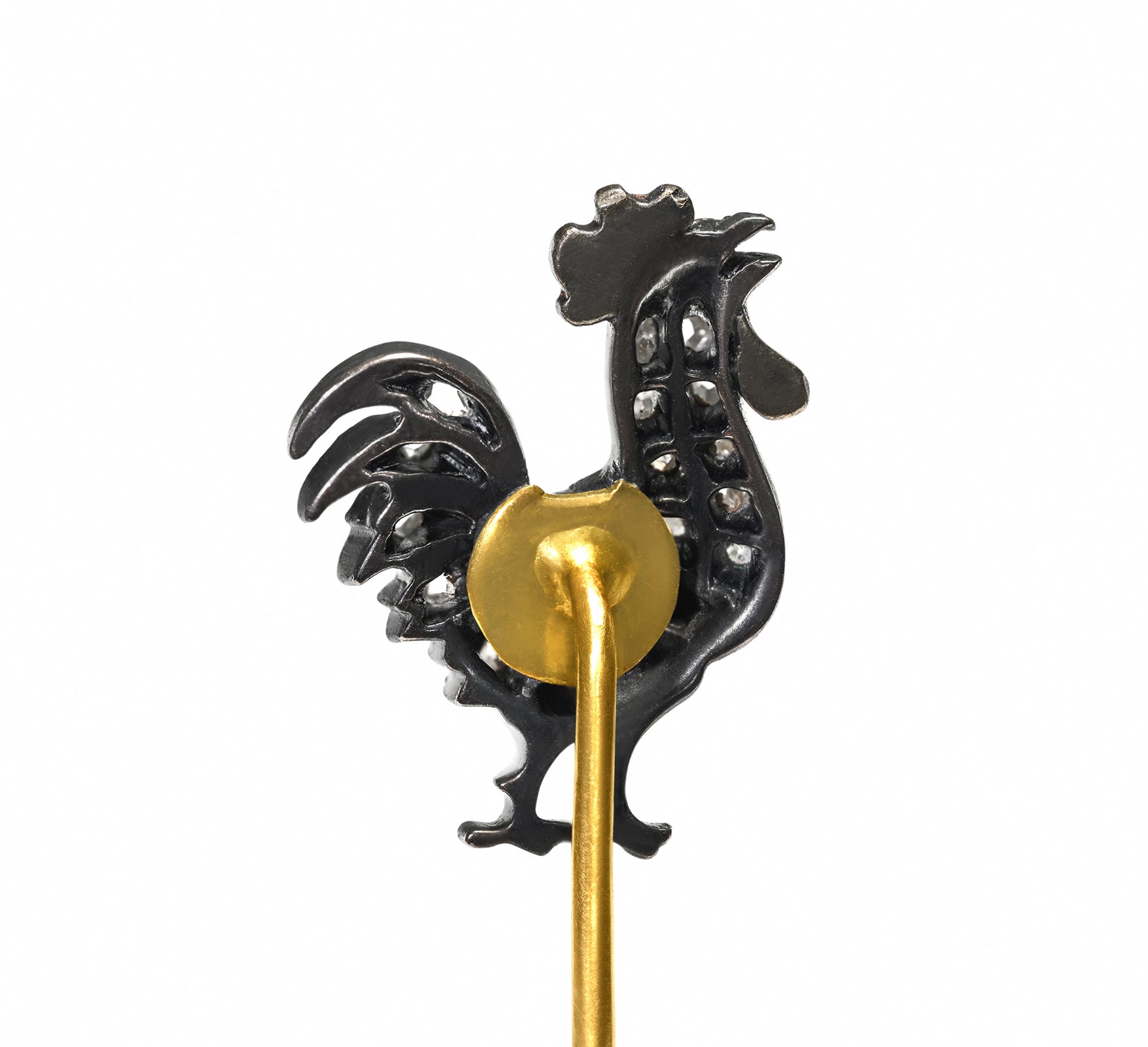 Antique Gold Silver Diamond & Ruby Rooster Stick Pin
