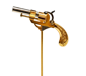 Antique Gold Miniature Revolver Stick Pin, Finely Detailed Design