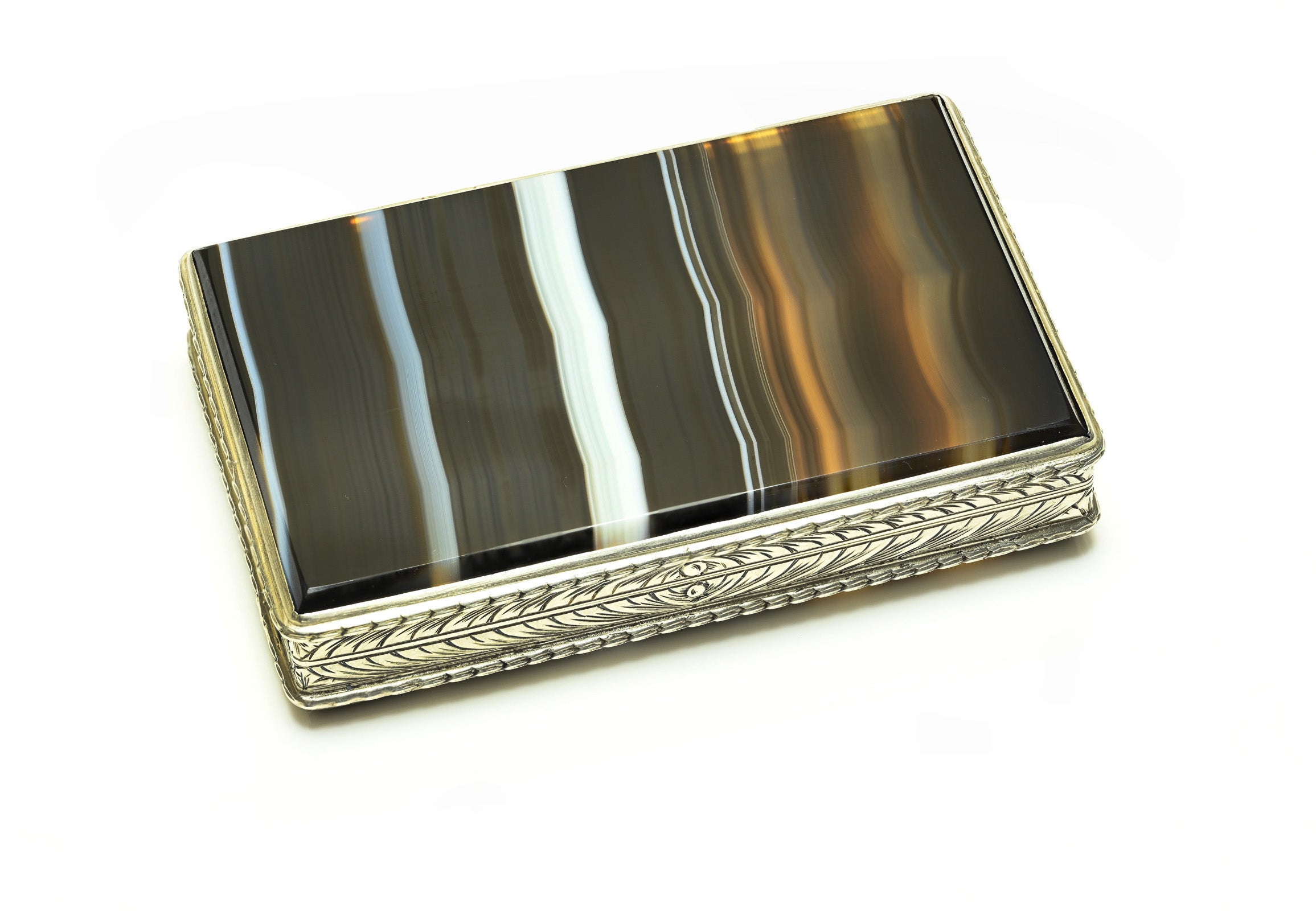 Victorian Silver Banded Agate Box Antique Treasure