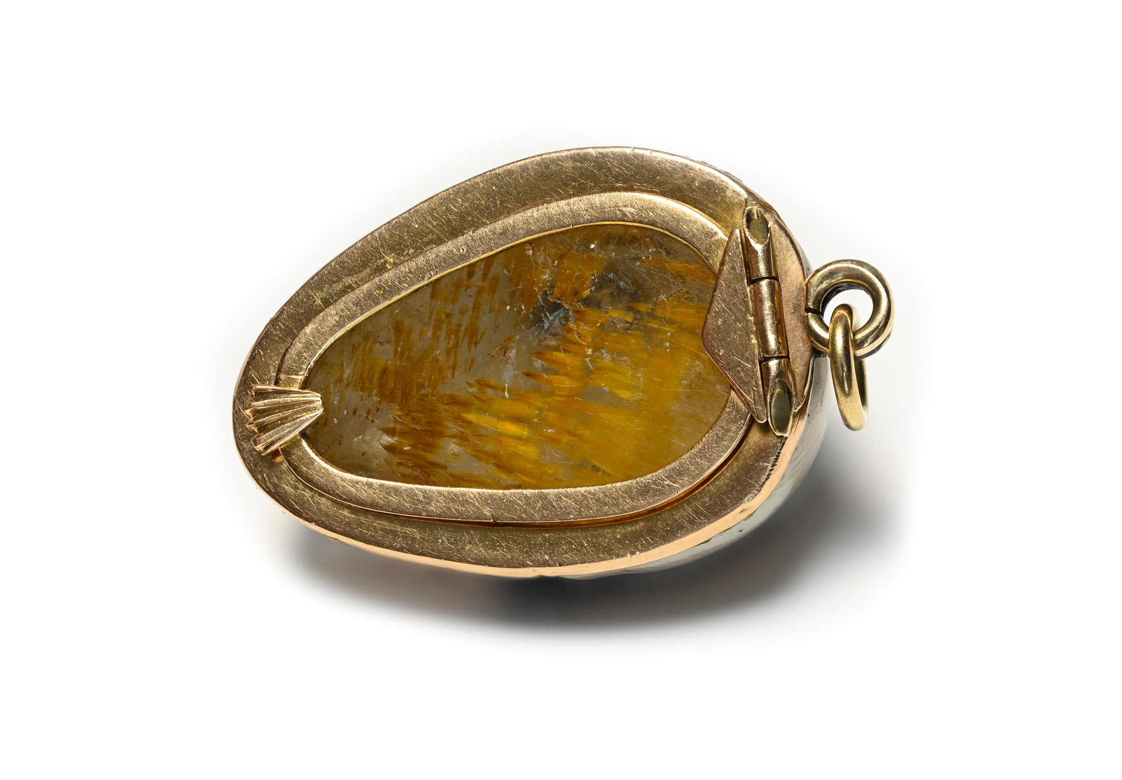 Georgian Gold Diamond Enamel Masquerade Patch Box Pendant Agate 