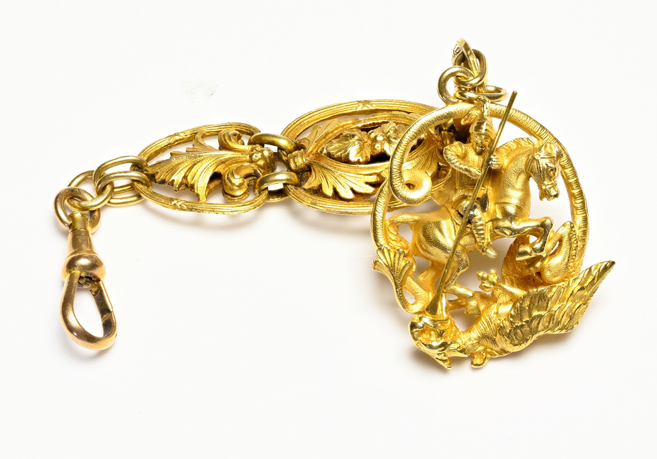 Antique Gold Saint George Slaying the Dragon Fob