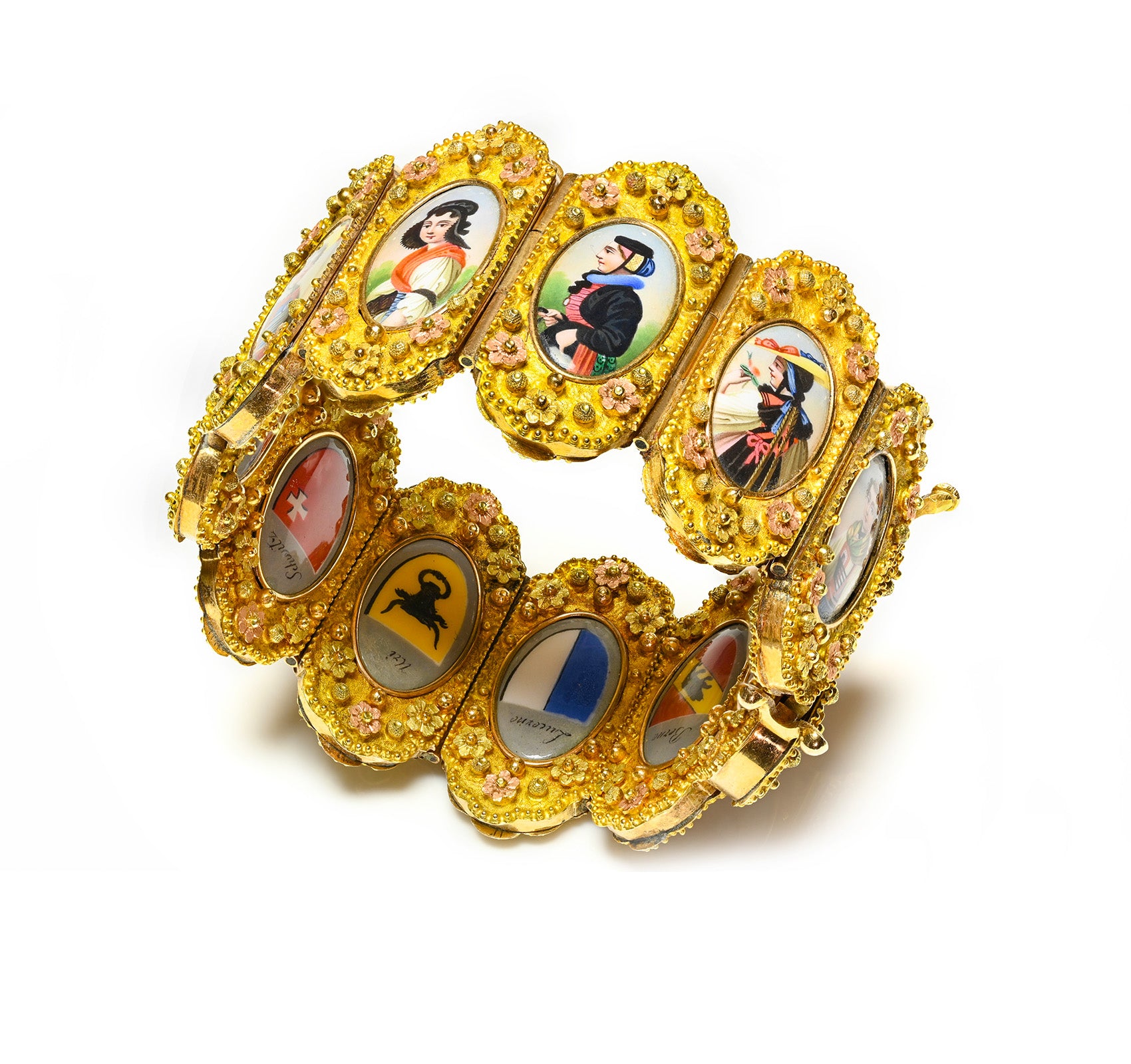 Antique Wide Gold Enamel Bracelet