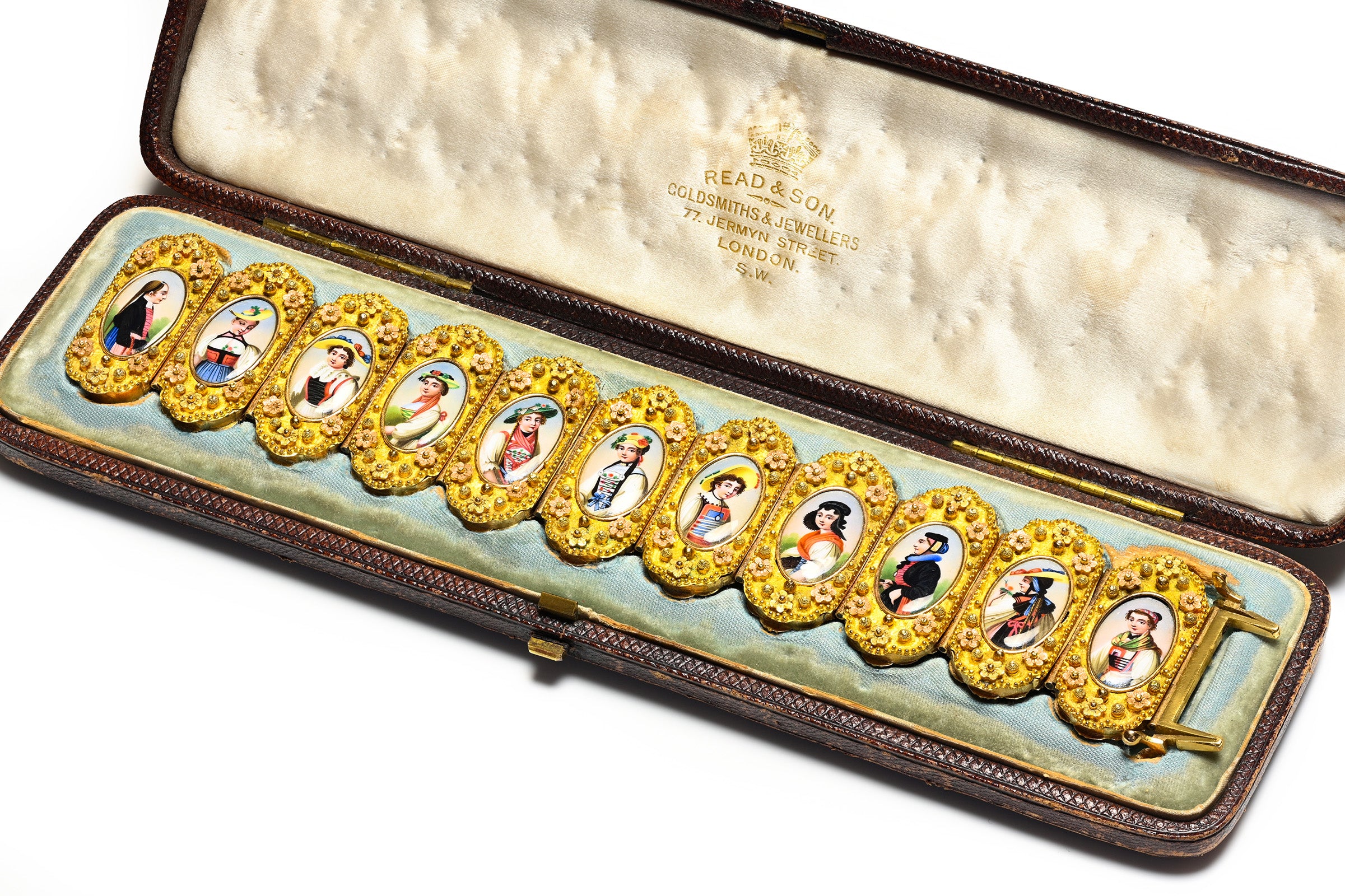 Antique Gold Swiss Enamel Bracelet box