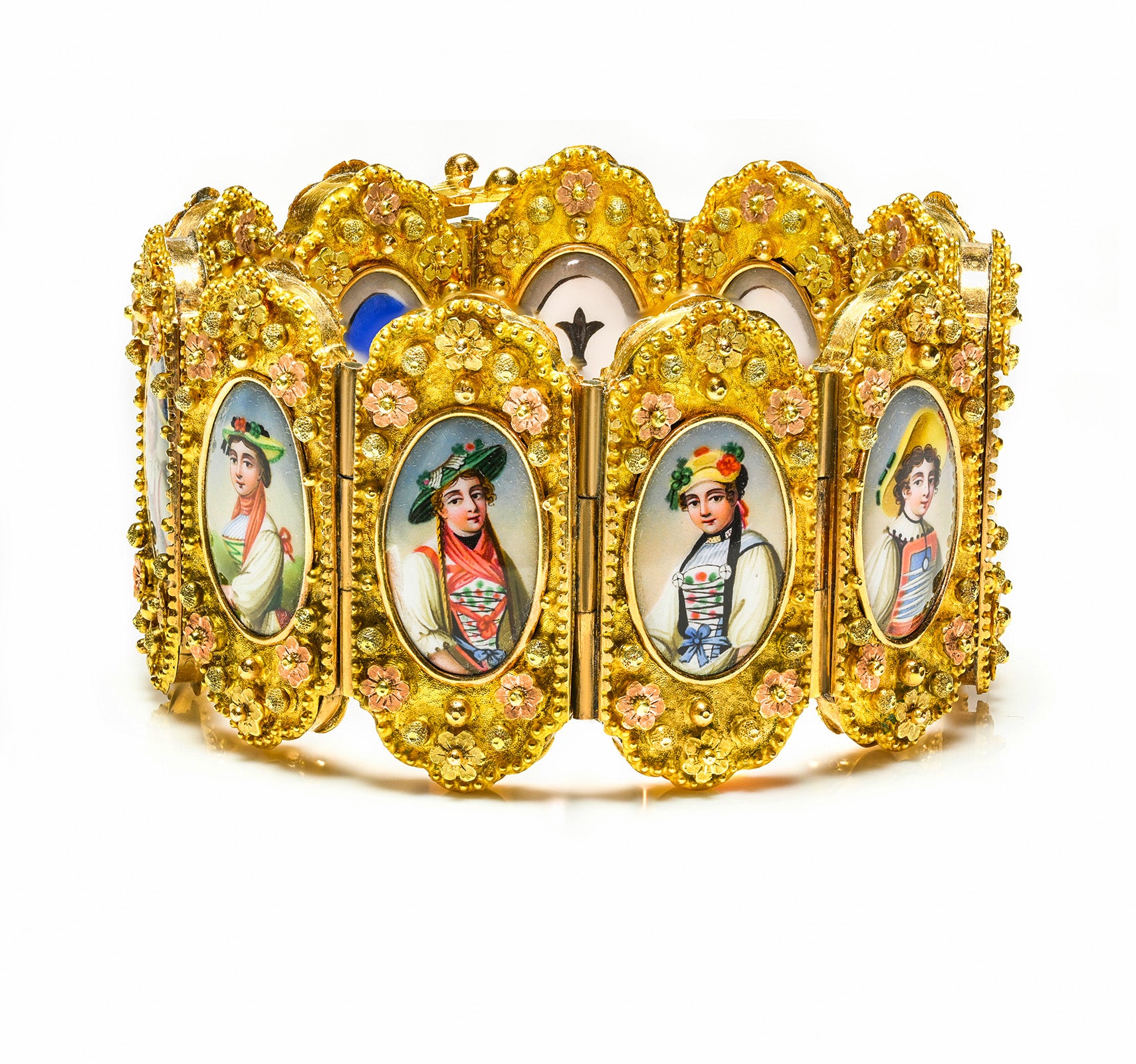 Antique Gold Swiss Enamel Reversible Bracelet