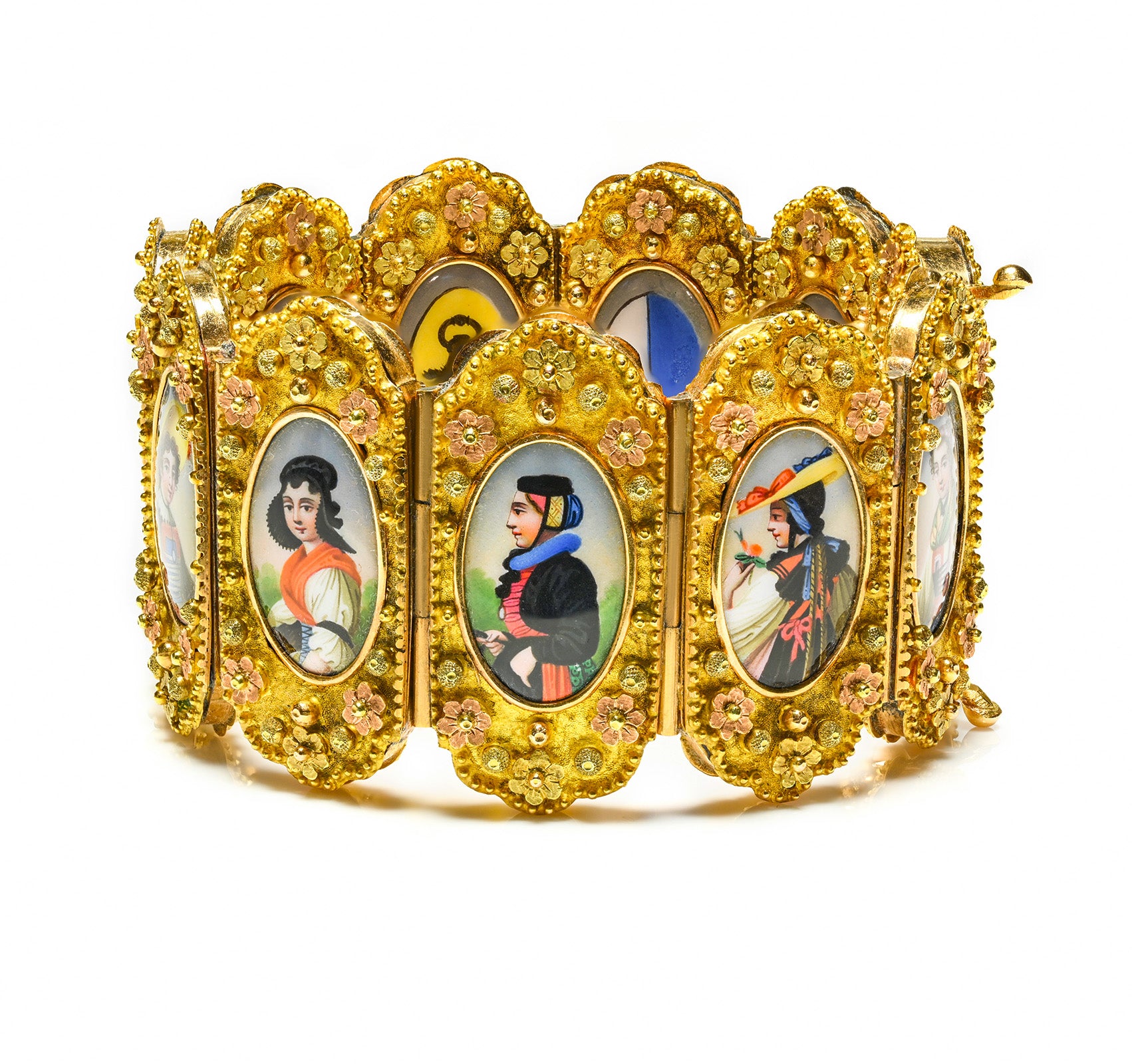 Antique Gold Swiss Enamel Double Sided Reversible Bracelet