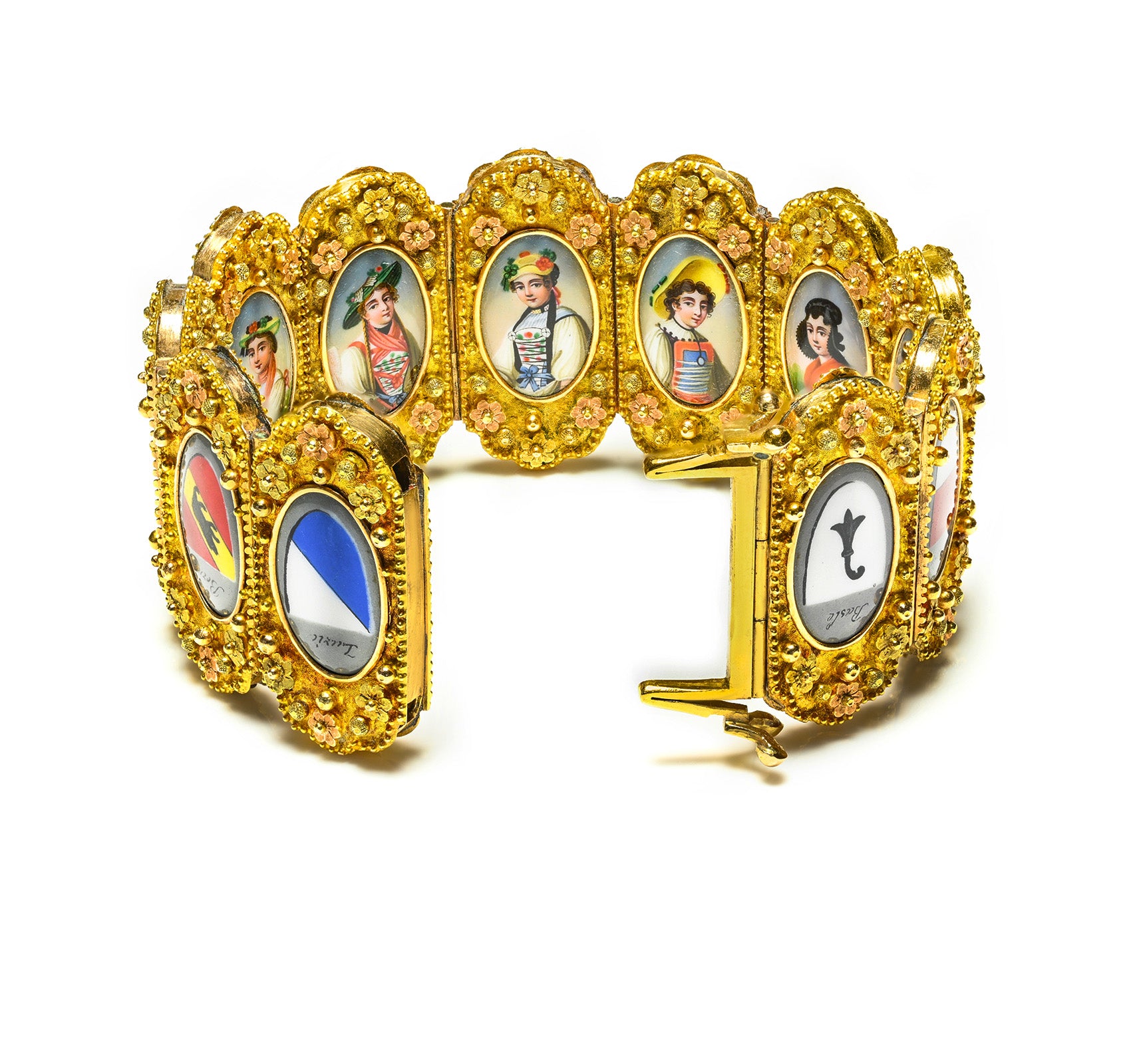 Antique Gold Swiss Enamel Reversible Bracelet