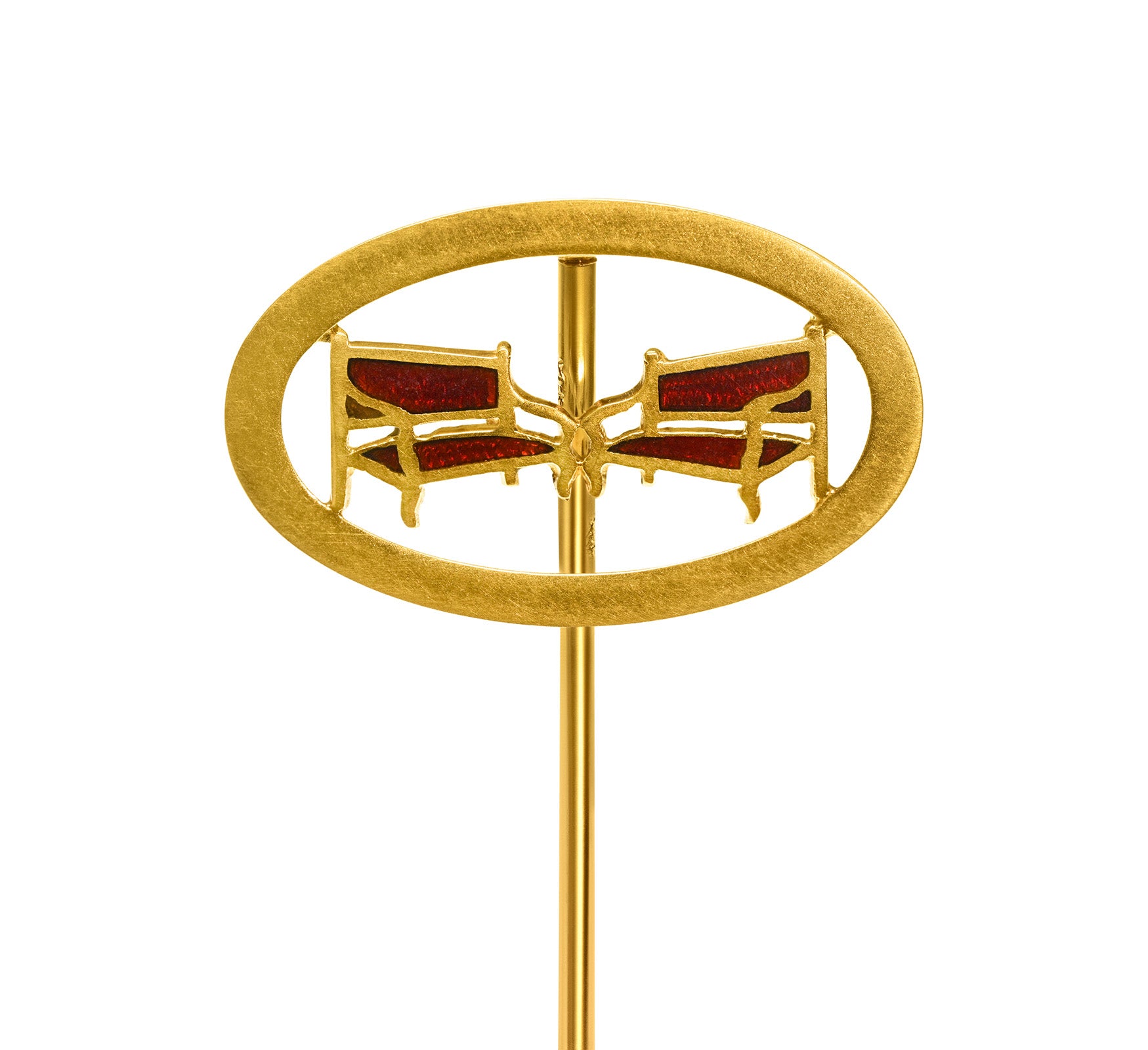 Antique Tiffany Co Gold Red Enamel Settee Bench Stick Pin