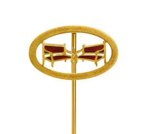 Antique Tiffany & Co. Gold and Red Enamel Settee Stick Pin