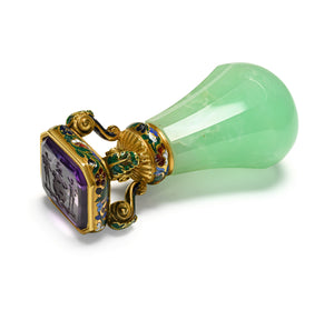 Antique 19th Century Gold Enamel Chrysoprase and Amethyst Heraldic Desk Wax Seal