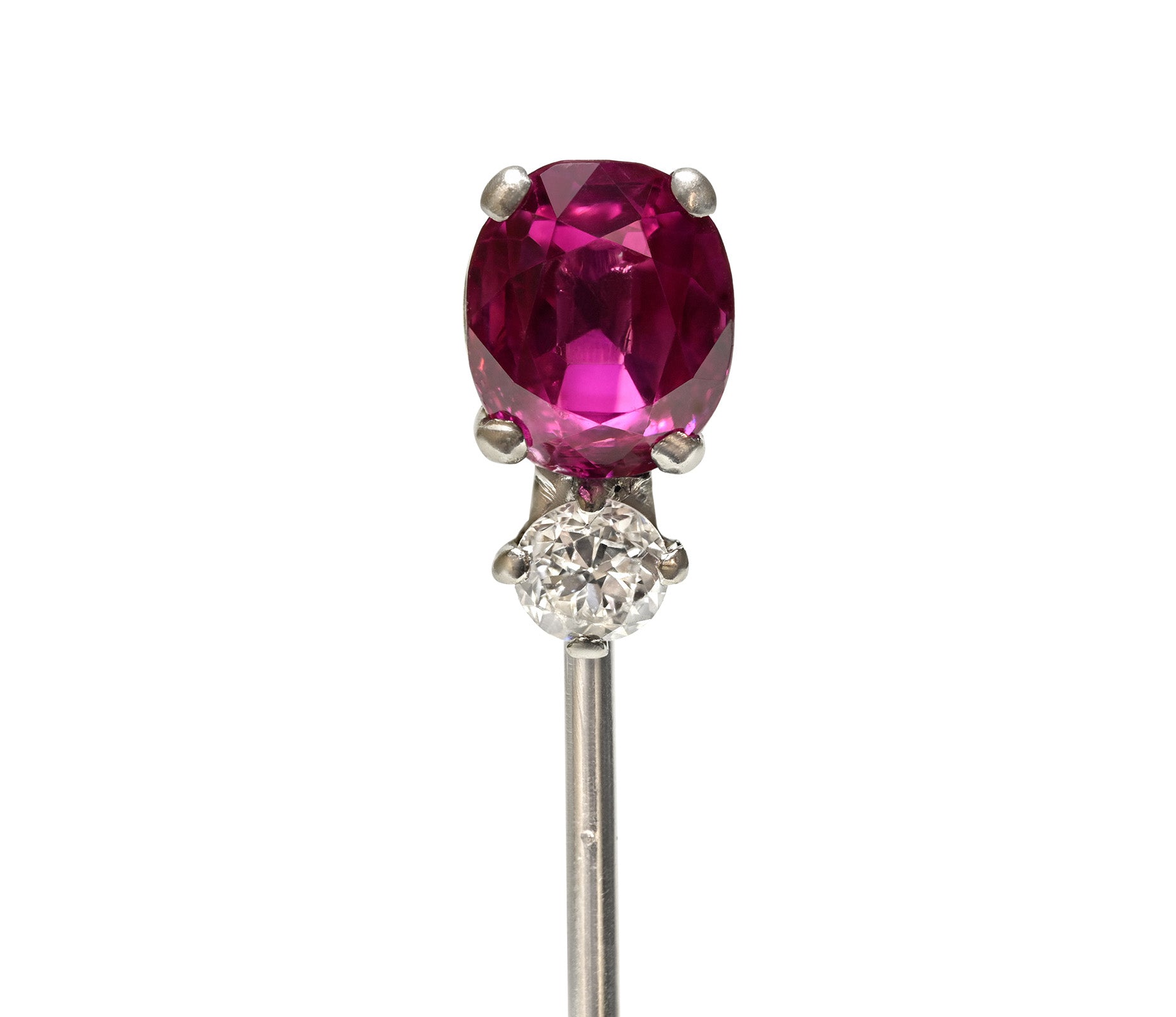 Antique Platinum 2 Carat Unheated Pink Sapphire Diamond Stick Pin