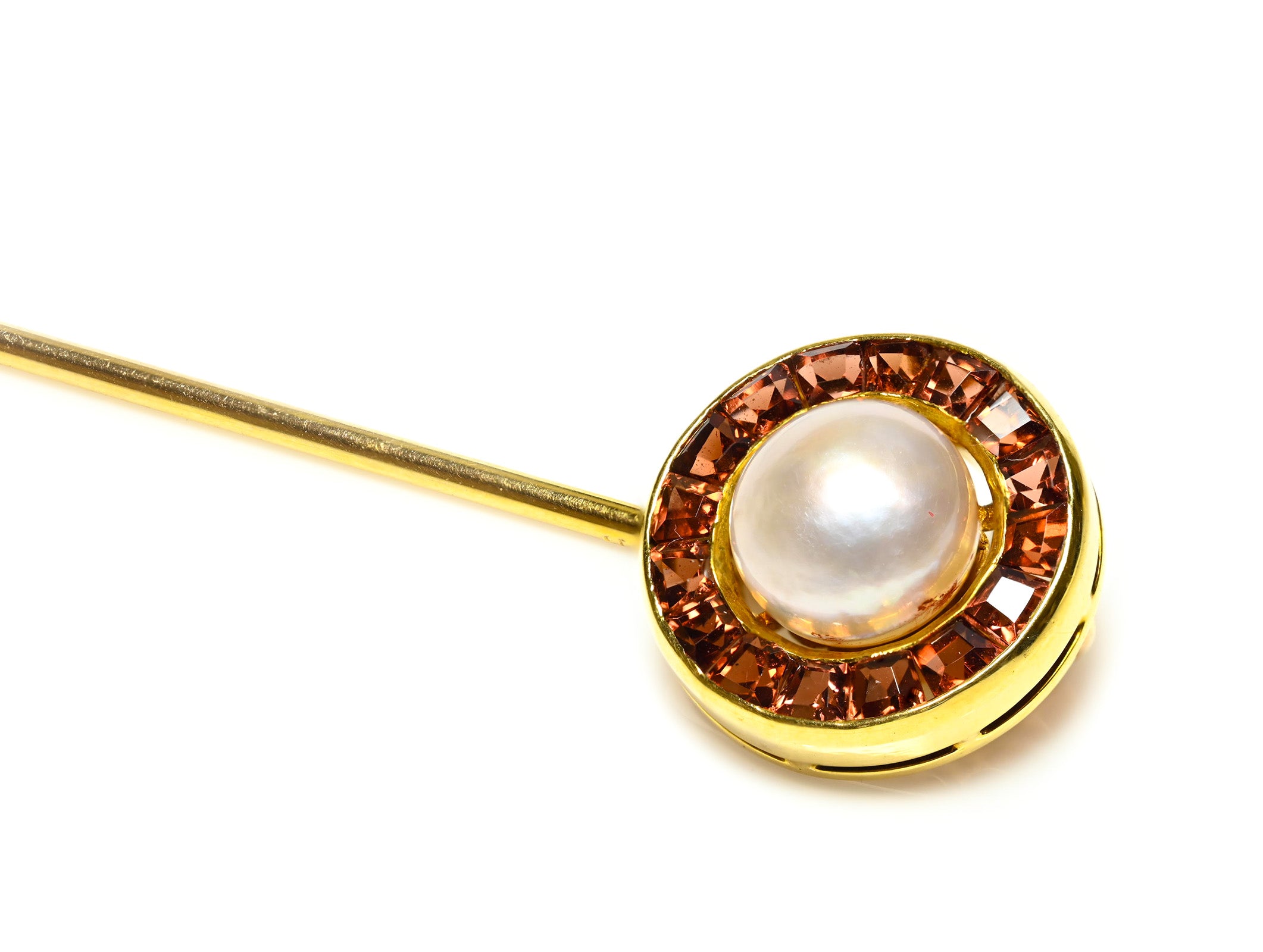 Bailey Banks & Biddle Natural Pearl and Garnet Gold Stick Pin 