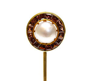 Antique Bailey Banks & Biddle Natural Pearl and Garnet Gold Stick Pin