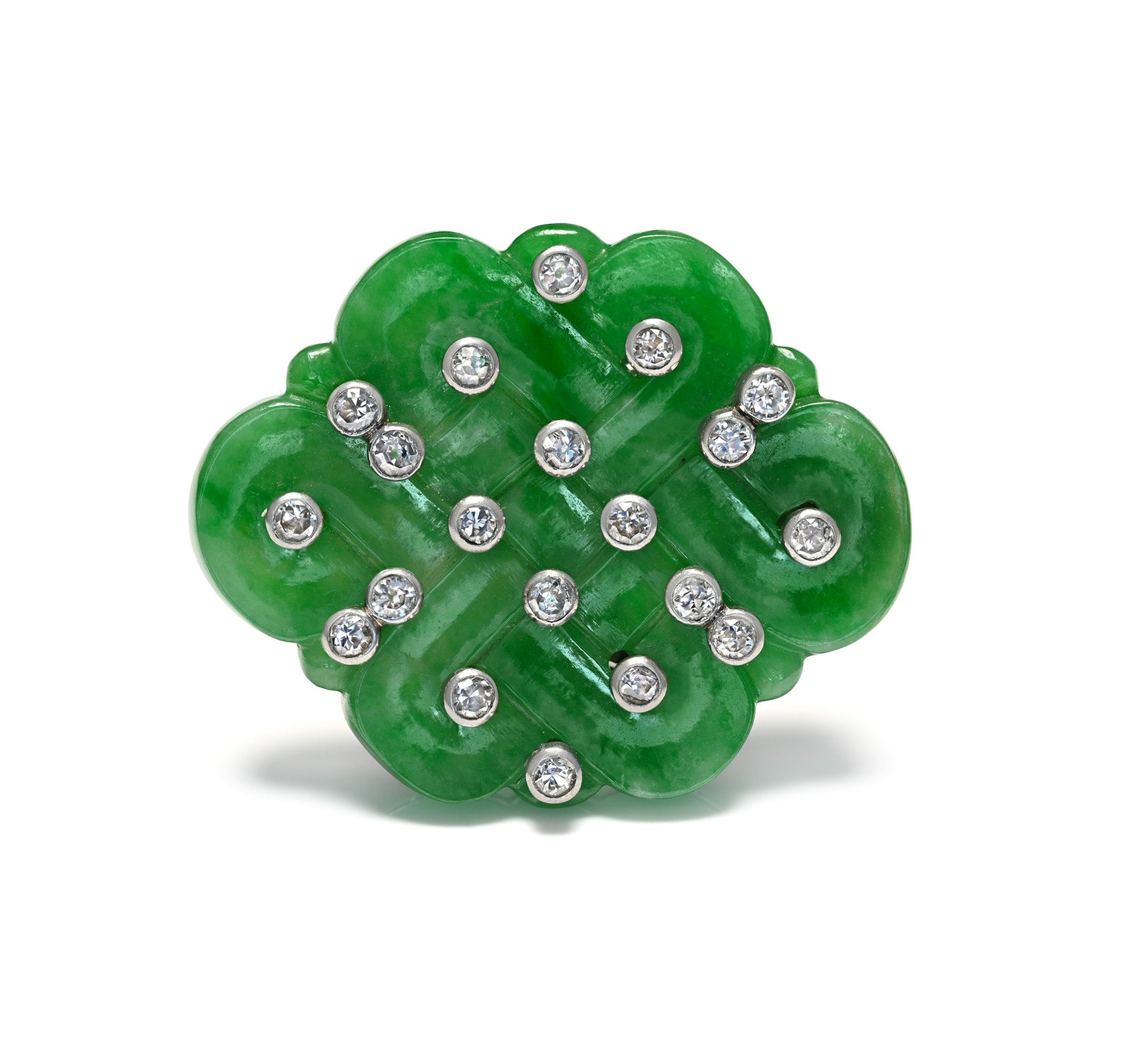 Antique Belle Époque Jade Diamond Brooch 
