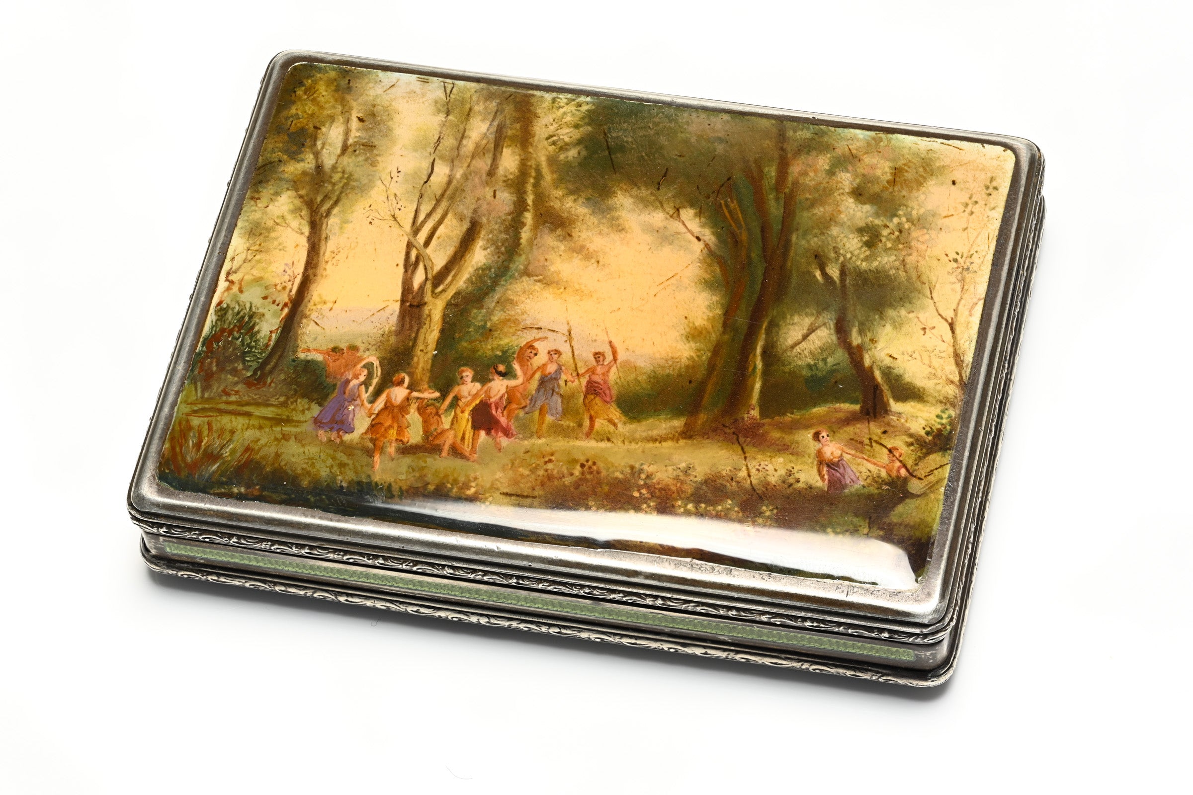 Antique Brüder Frank 935 Silver Painted Enamel Case