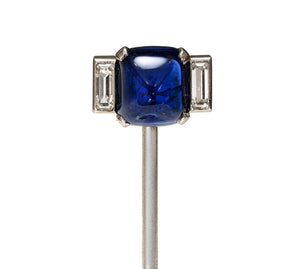 Cartier Art Deco Cabochon Sapphire and Diamond Stick Pin in Platinum by Georges Andrey