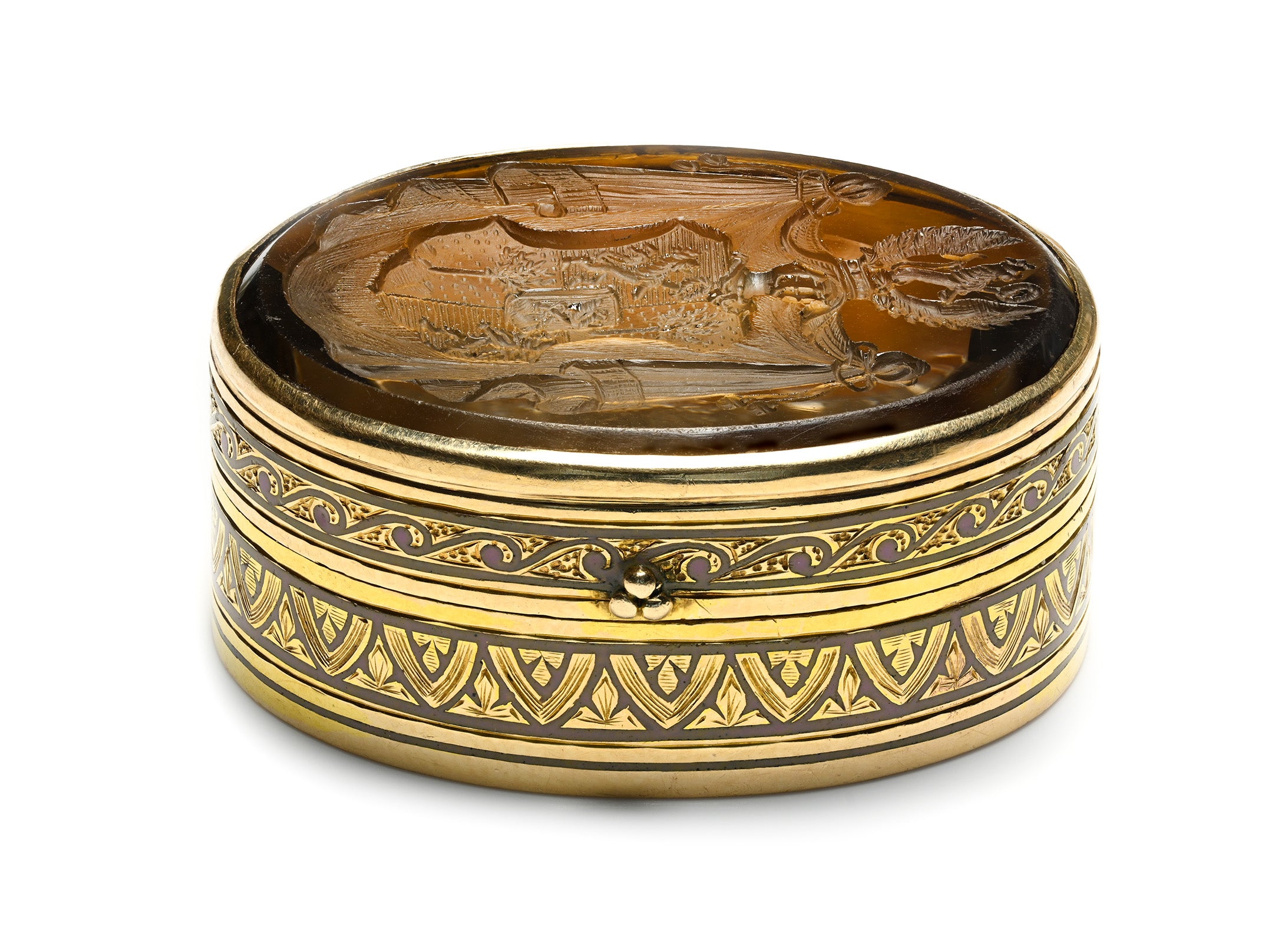 Antique Gold Snuff Box with Carved Heraldic Citrine Crest
