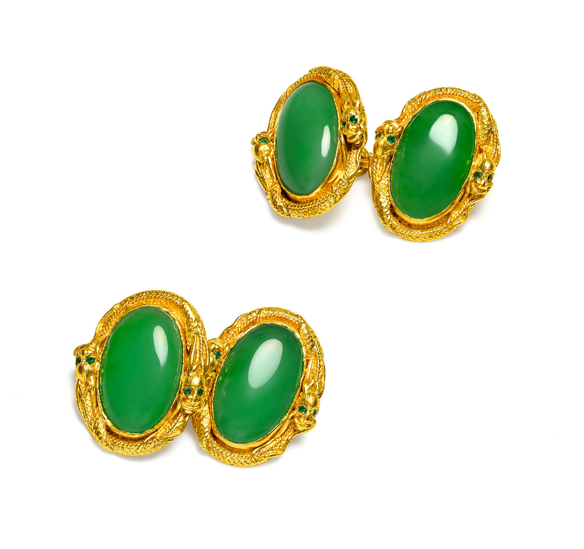 Antique Chinese Jadeite Jade 24K Gold Cufflinks Retailed by Bailey Banks & Biddle