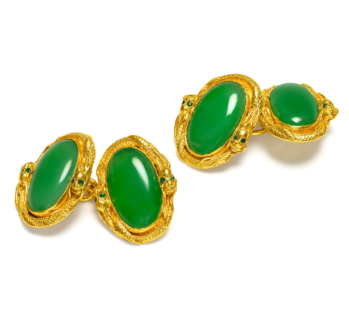 Bailey Banks Biddle Antique Jadeite Jade 24K Gold Cufflinks 