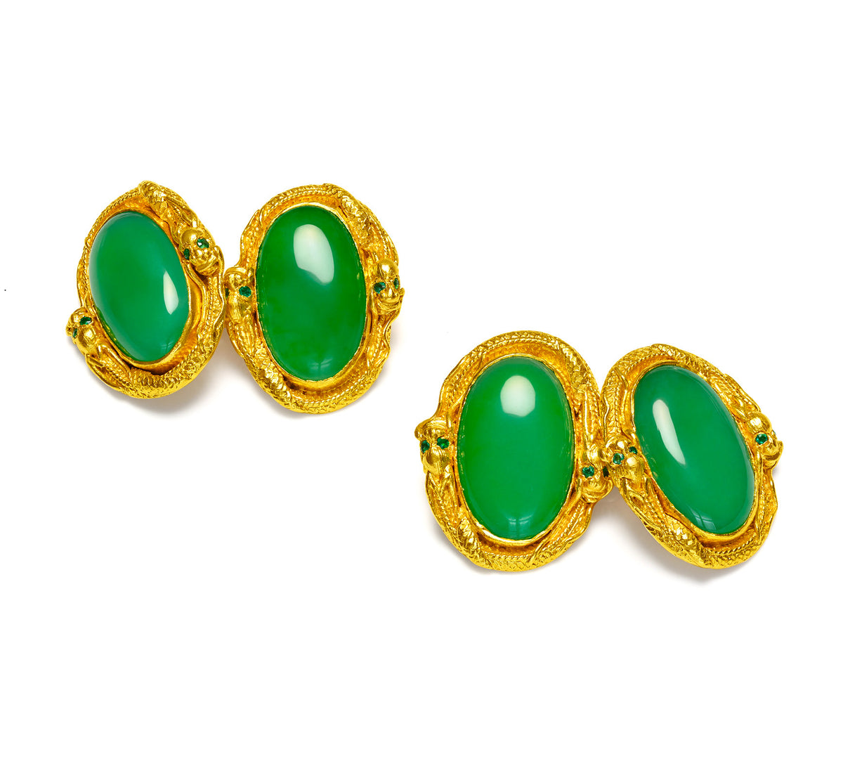 Antique Chinese Jadeite Jade 24K Gold Cufflinks Bailey Banks & Biddle