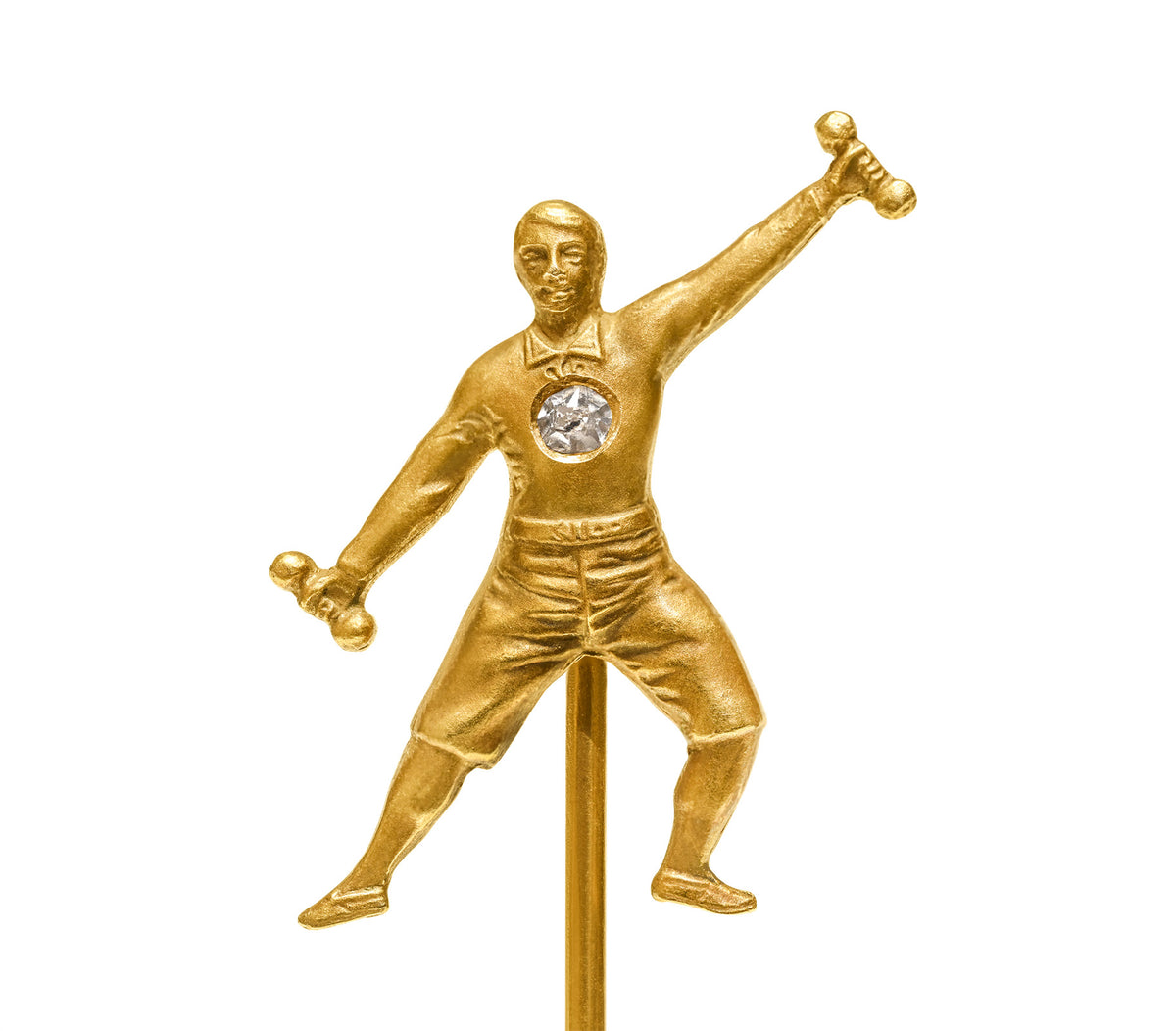Gold Weightlifter Gold Diamond Antique Pin
