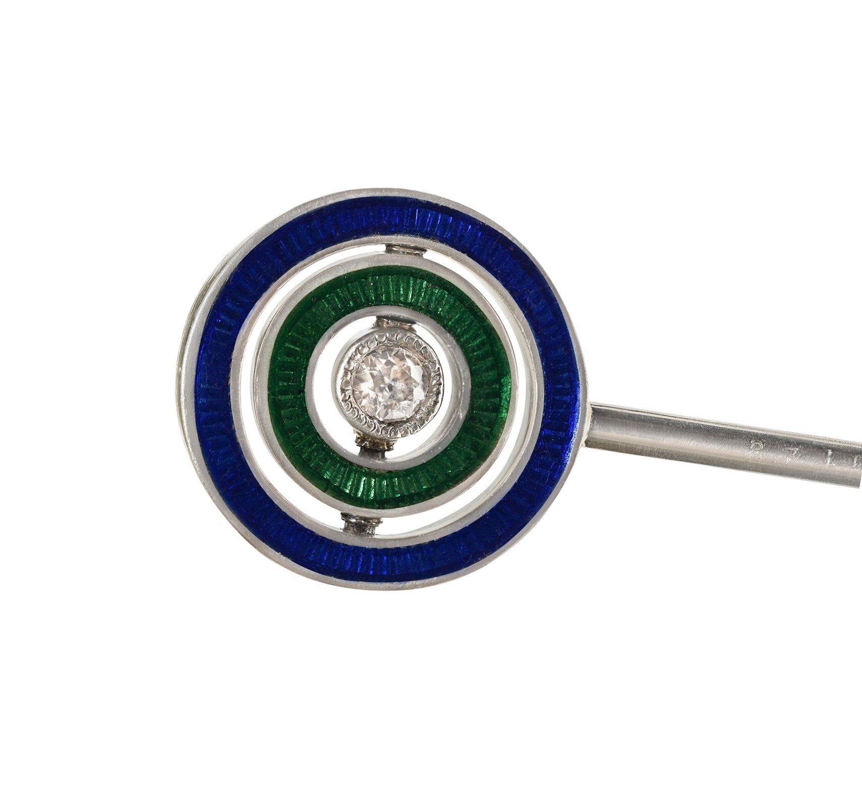 Antique Diamond Sapphire Enamel Swivel Stick Pin
