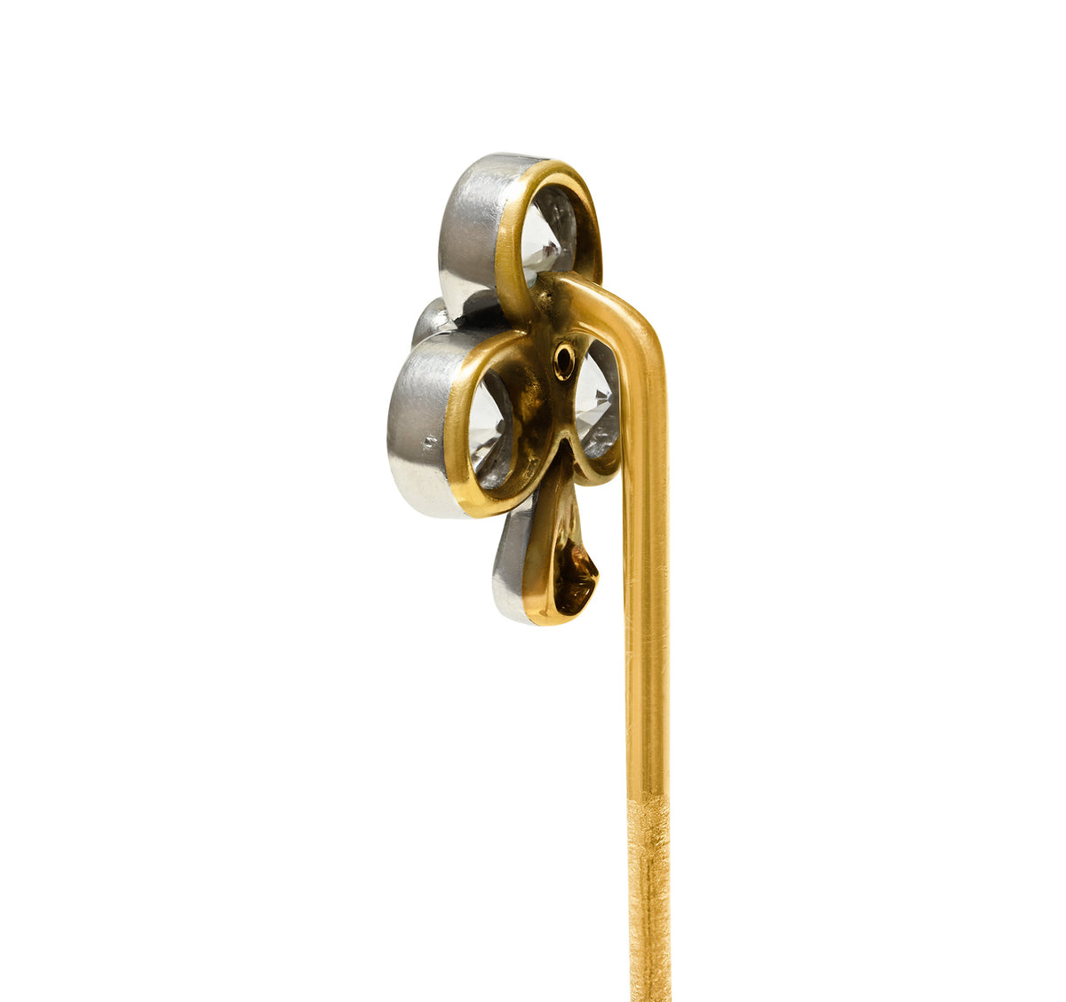 Gold Diamond Trefoil Clover Stick Pin