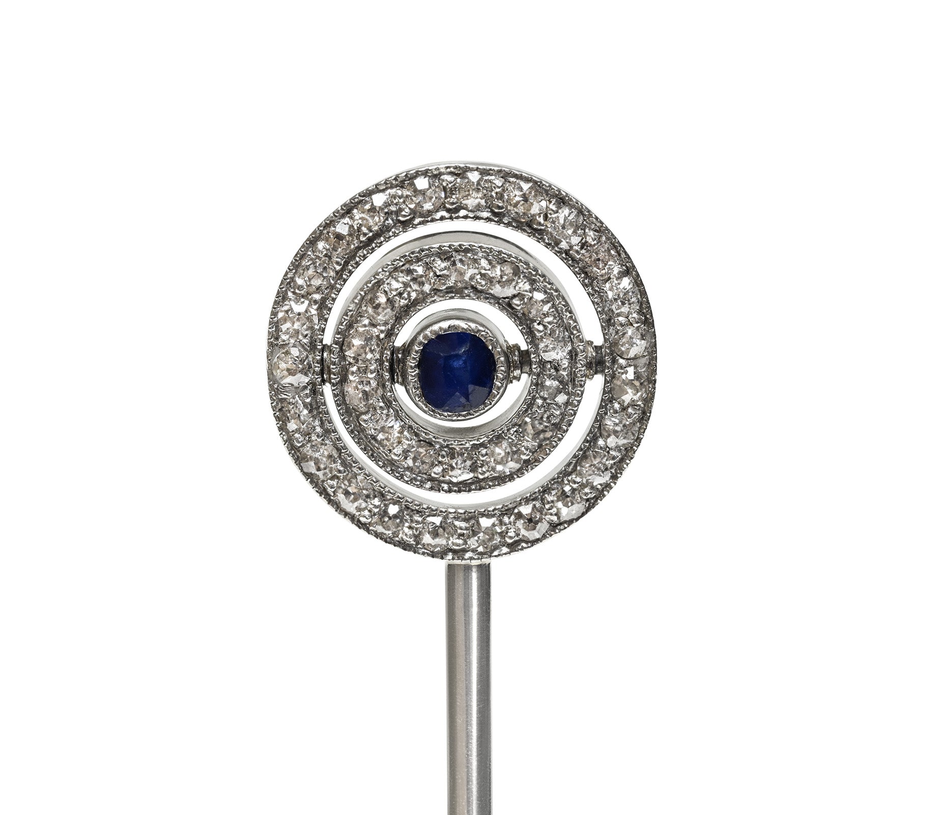 Antique Edwardian Diamond Sapphire and Enamel Swivel Stick Pin