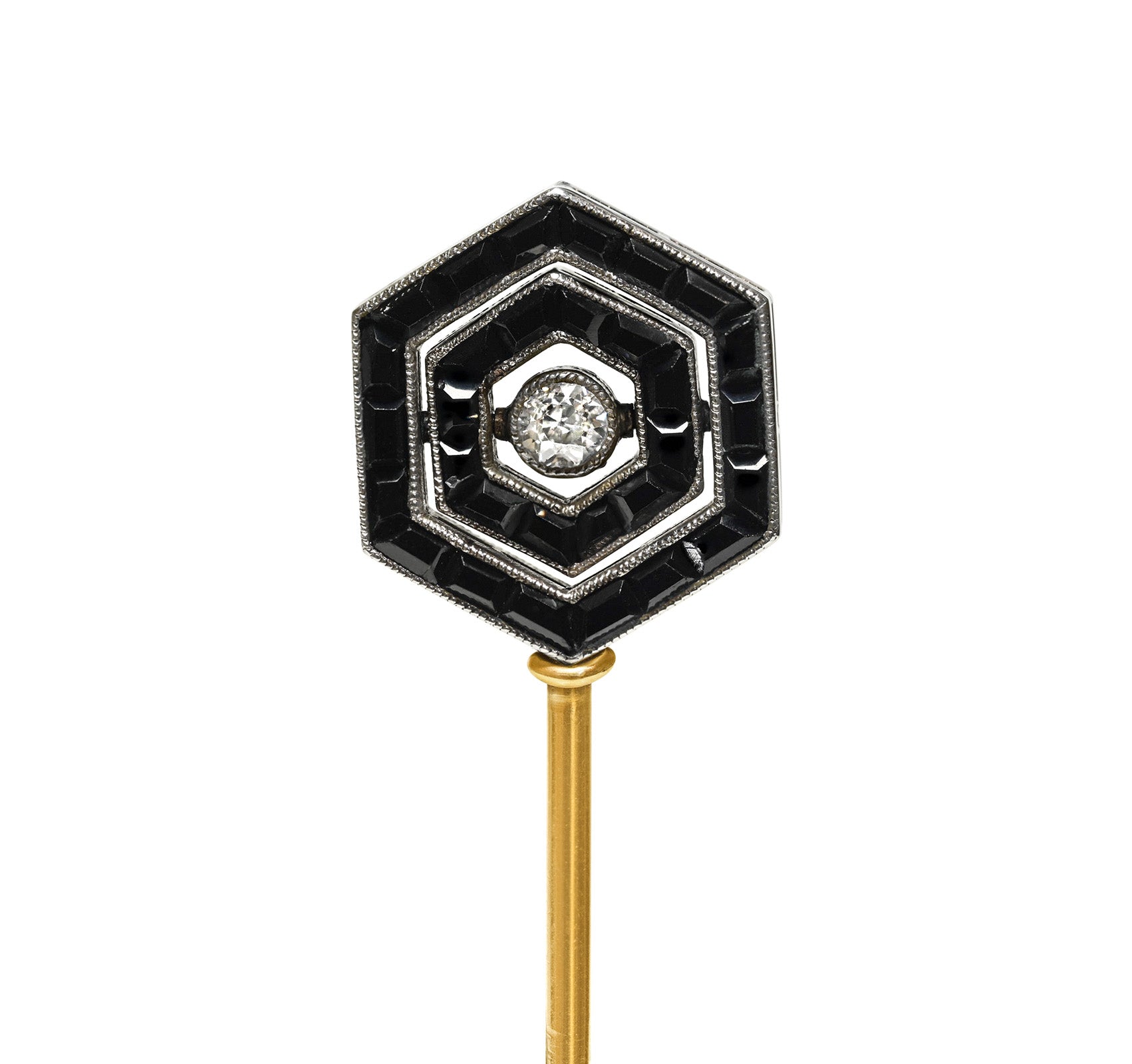 Edwardian Onyx Sapphire Diamond Reversible Swivel Stick Pin