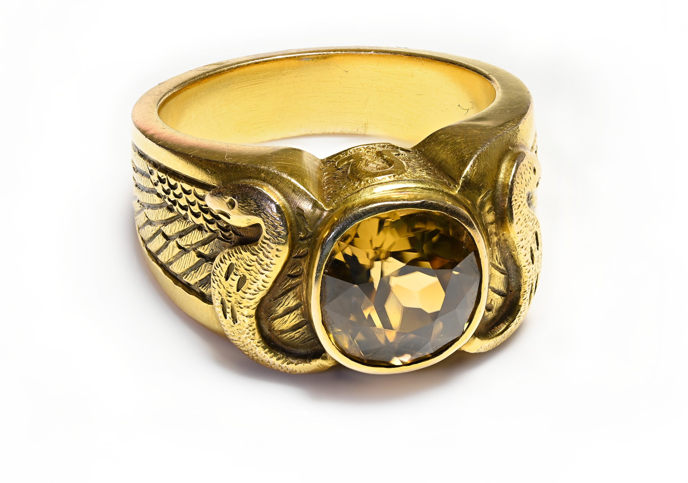 Antique Gold Snake Zircon Men's Ring