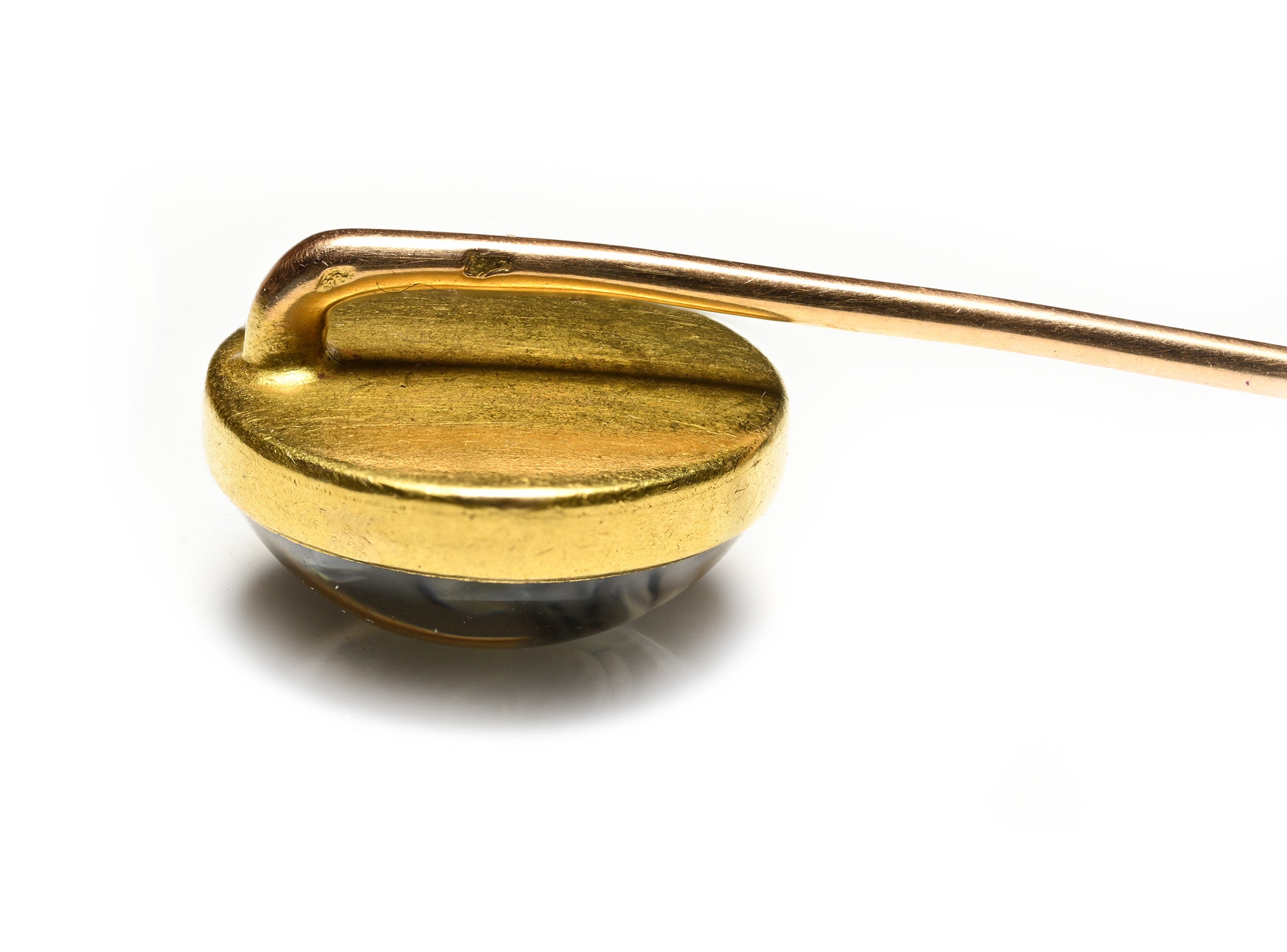 Antique French Hallmark 18K Gold Cat Stick Pin with Reverse Crystal Painting