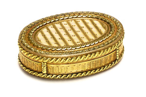 Antique French 18K Yellow Gold Engraved Oval Snuff Box