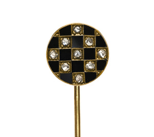 Antique French 18K Gold Onyx Rose Cut Diamond Stick Pin