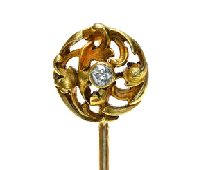 Antique French Art Nouveau 18K Gold Diamond Stick Pin