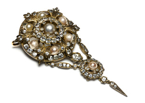 Antique French Silver Gold Paste Faux Pearl Brooch