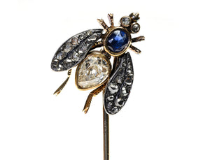 Antique Victorian Diamond Sapphire Gold Fly Stick Pin