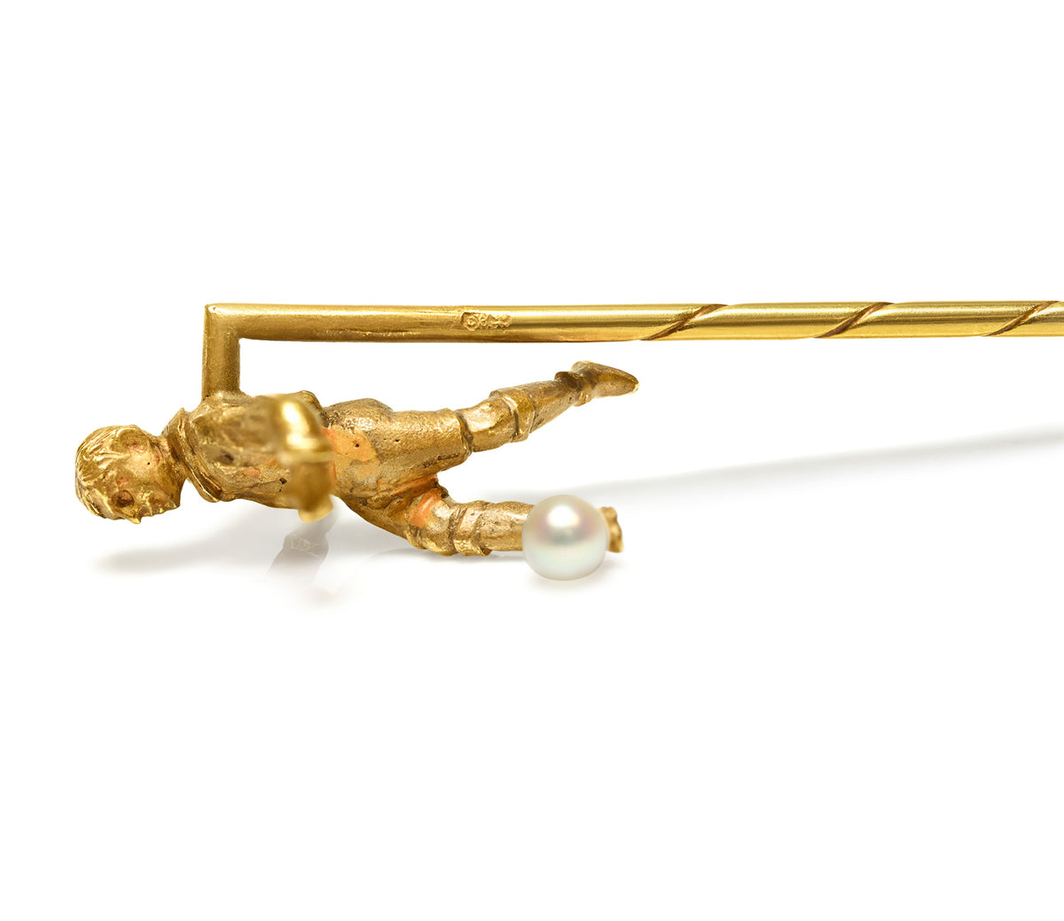 Antique Gold Football Player Stick Pin  Pearl 