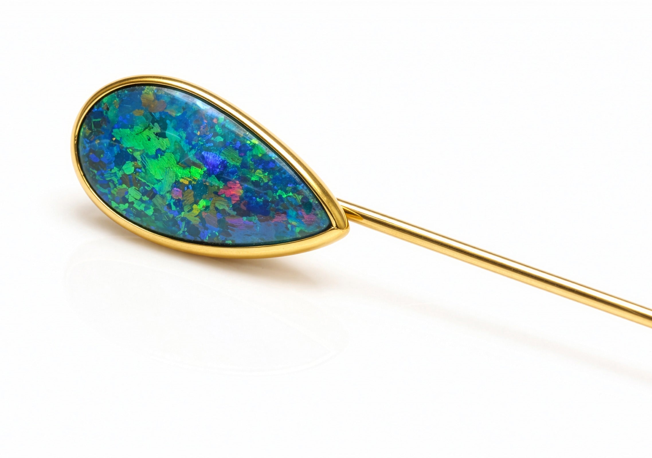 Antique Gold Pear-Shaped Black Opal Stick Pin