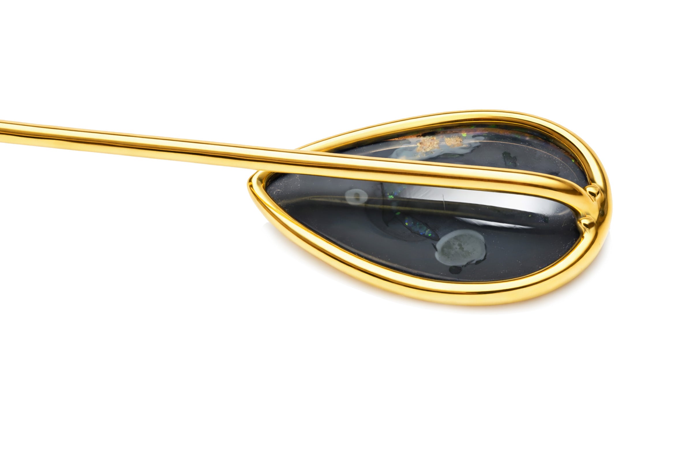 Antique Gold Pear-Shaped Black Opal Stick Pin 