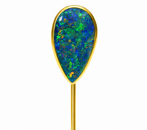 Antique Gold Pear-Shaped Black Opal Stick Pin