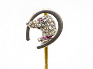 Antique Gold Platinum Diamond Ruby Sapphire Dachshund Dog Stick Pin