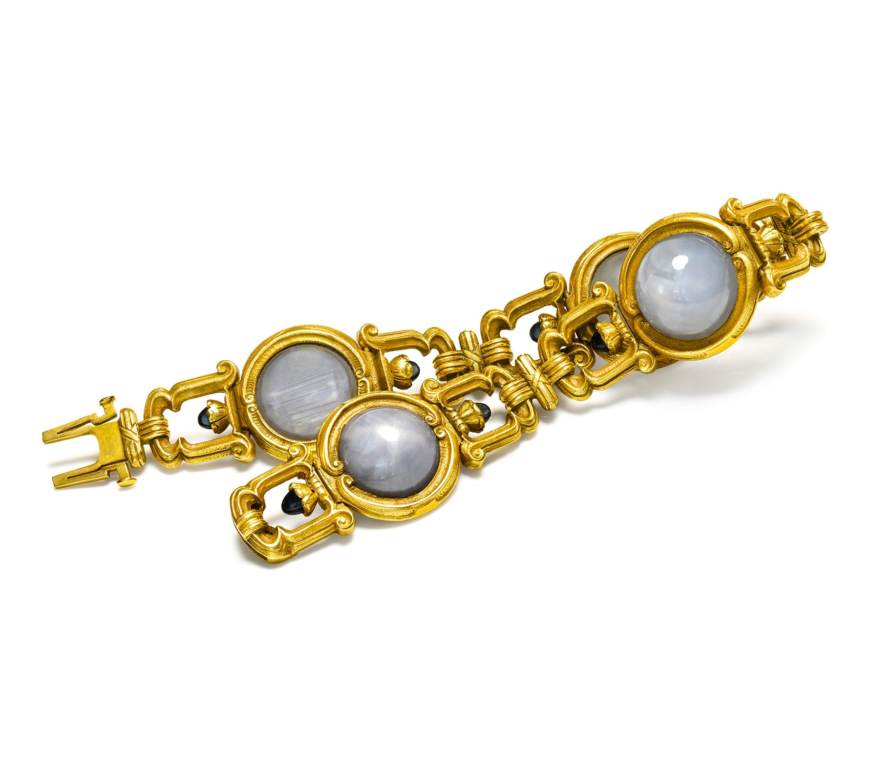 Antique Gothic Renaissance Revival Gold Star Sapphire Bracelet 