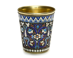 Antique Imperial Russian Nikolai Alekseyev Silver-Gilt Cloisonné Enamel Beaker