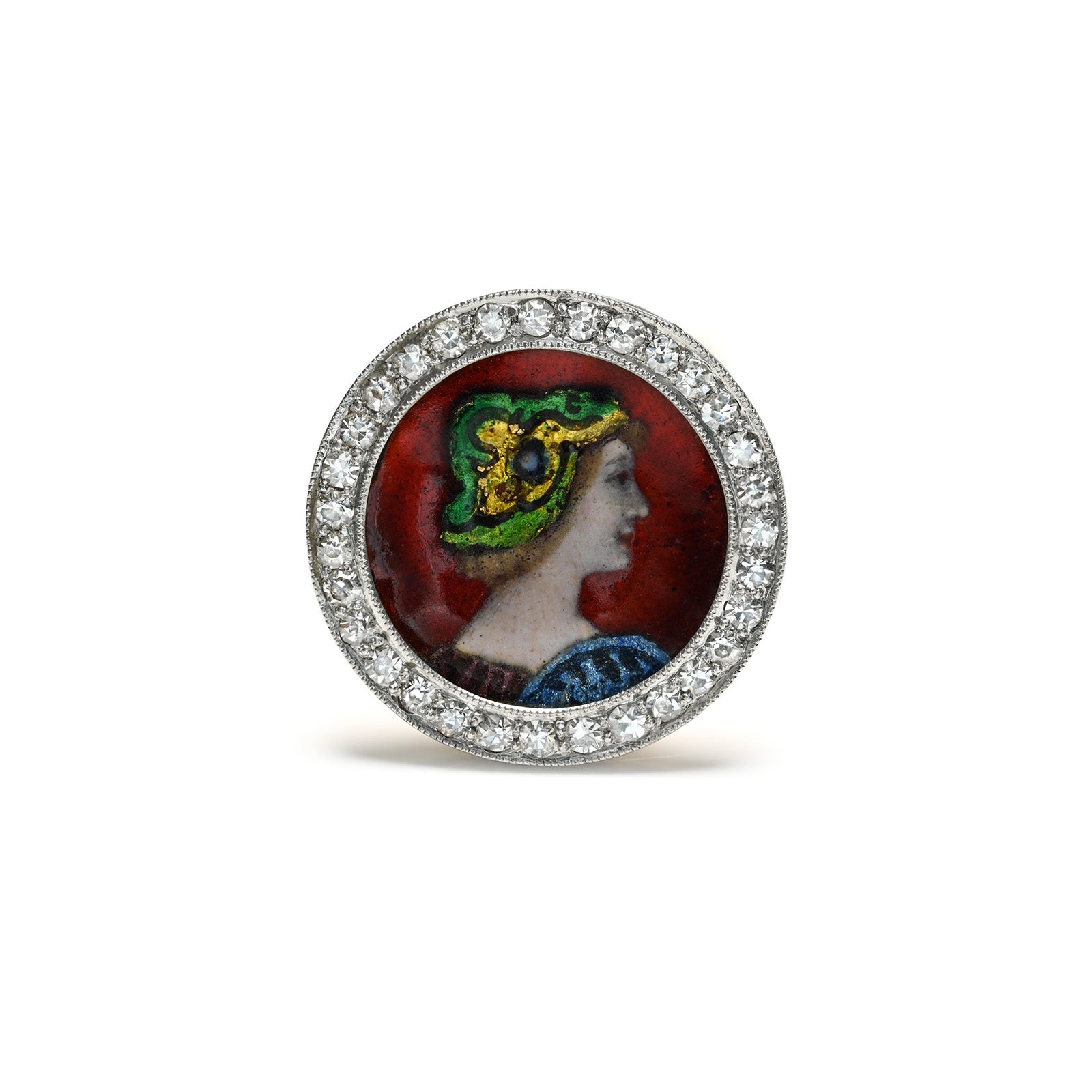 Antique Limoges Enamel Diamond Gold Tie Tack