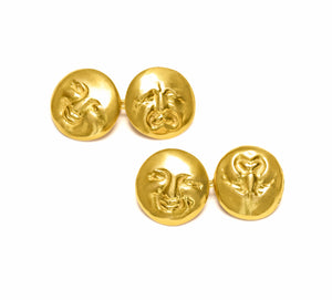 Antique Man-in-the-Moon 18K Gold Cufflinks – Sculptural Faces Design
