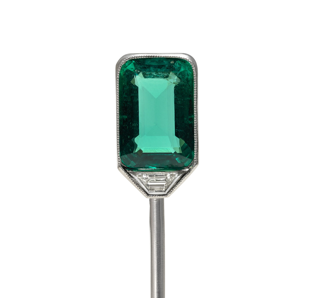 Rare 2 Carat Muzo Mine Colombian Emerald Stick Pin in Platinum