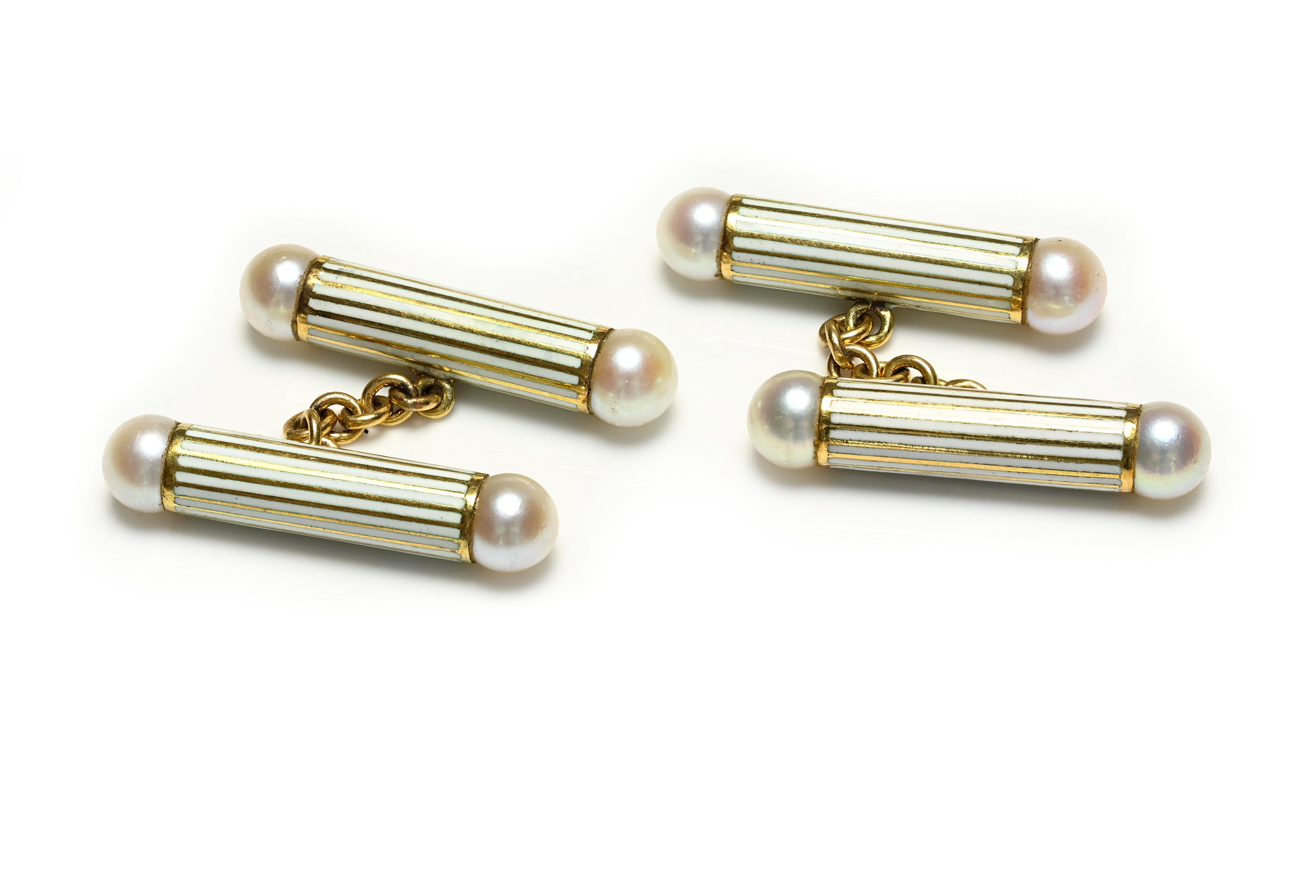 Antique Natural Pearl Enamel 18K Gold Cufflinks
