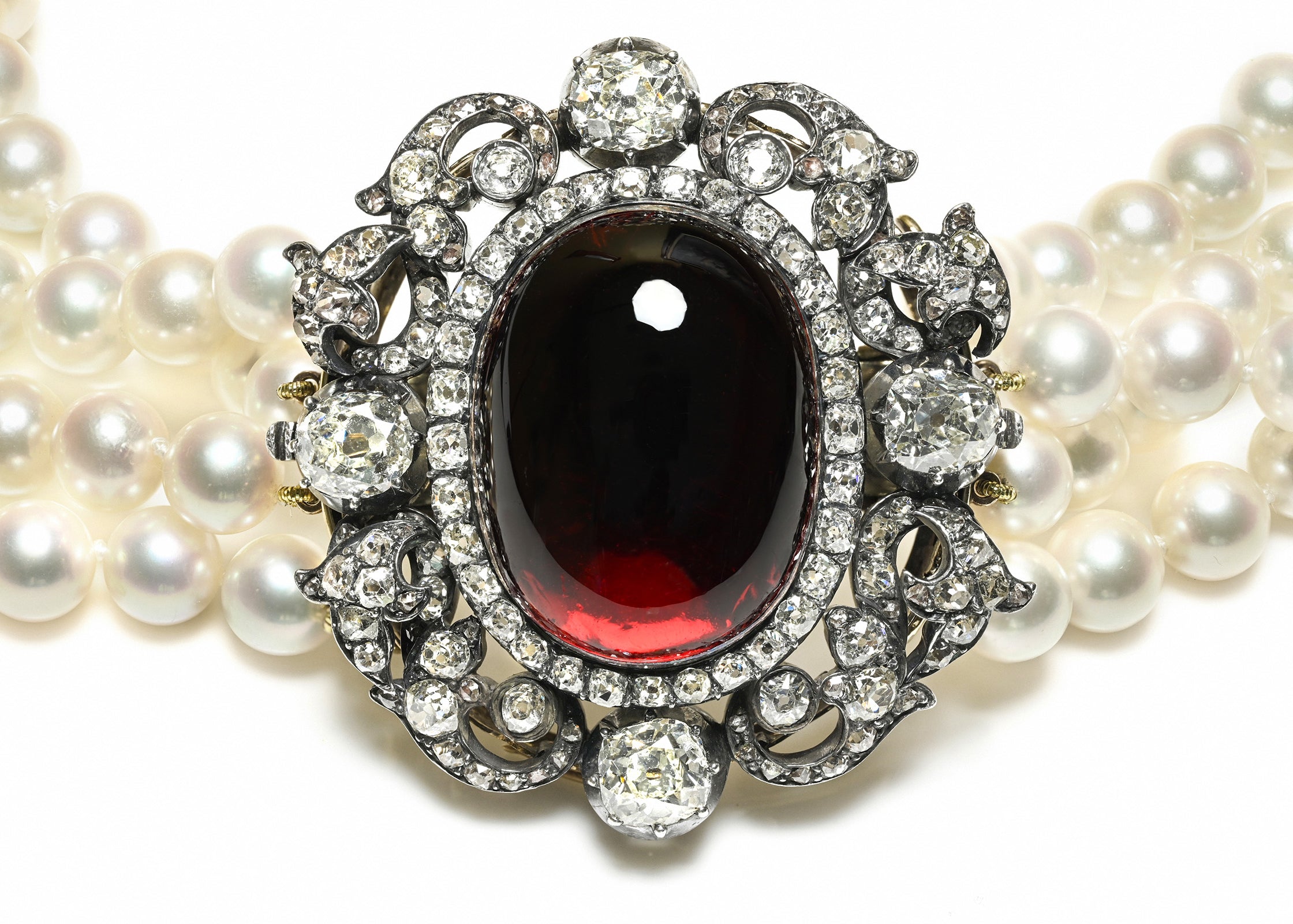 Antique Garnet Old Mine Cut Diamond Necklace 