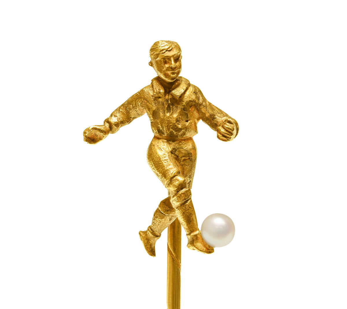 Antique Gold Football Player Stick Pin with Pearl