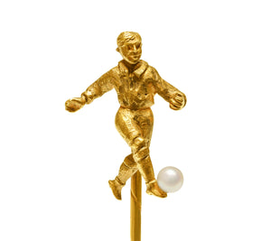 Antique Pearl and 18K Gold Soccer Player Stick Pin