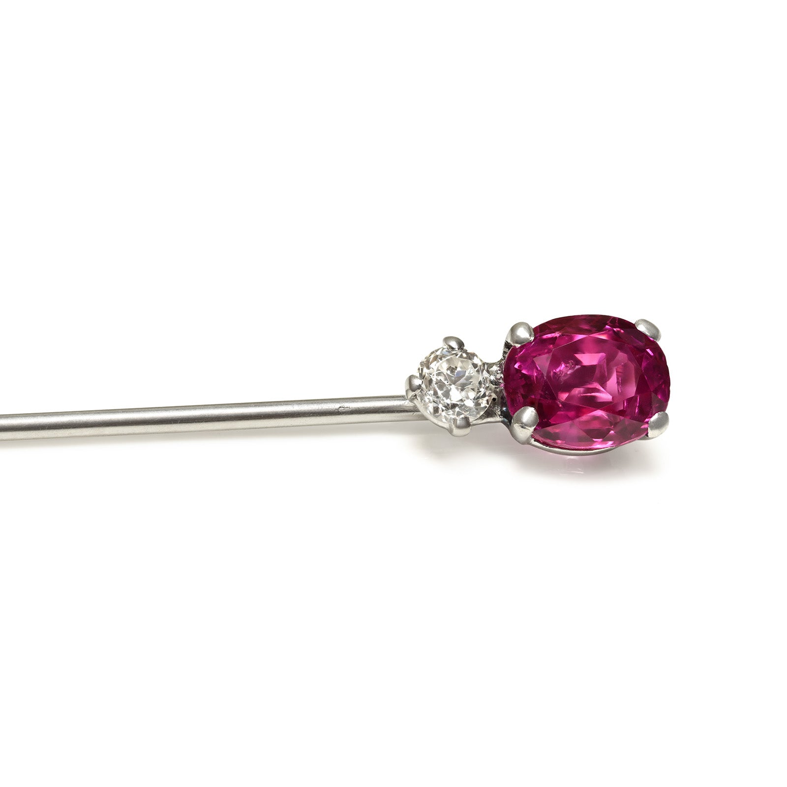 Platinum 2 Carat Unheated Pink Sapphire and Diamond Stick Pin